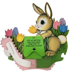 Vintage Beistle Co. MCM‎ Easter Bunny in Egg Basket Paper Honeycomb Decoration